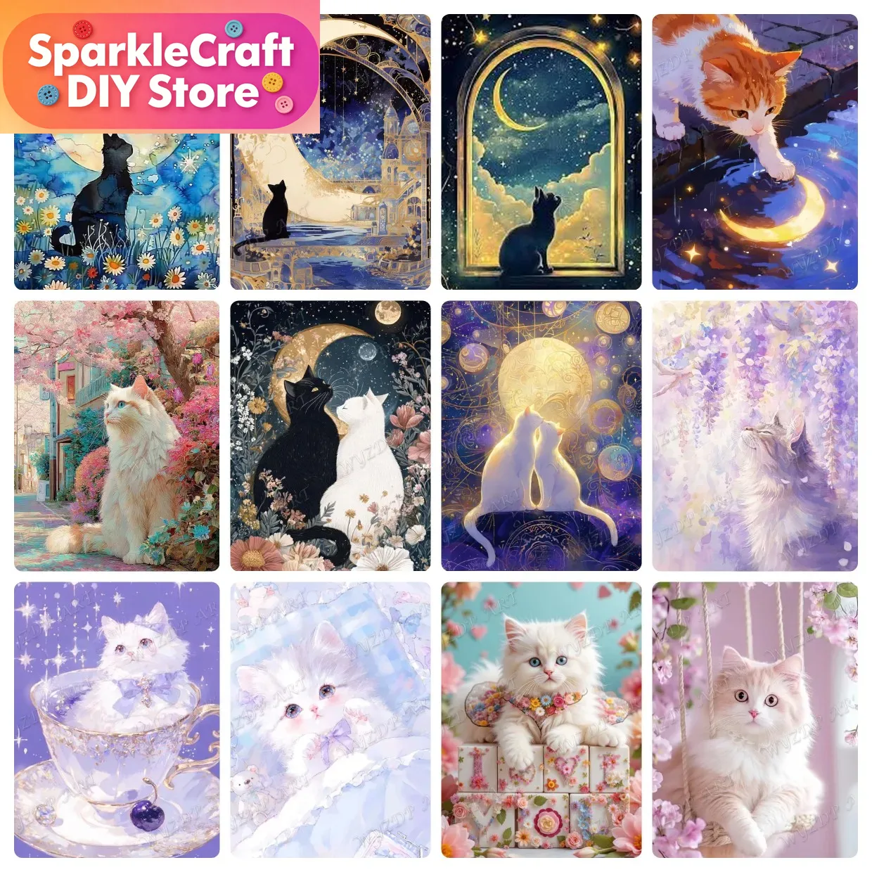 Animal Cat Moon Diamond Painti - Resin Art Gift recension och pris