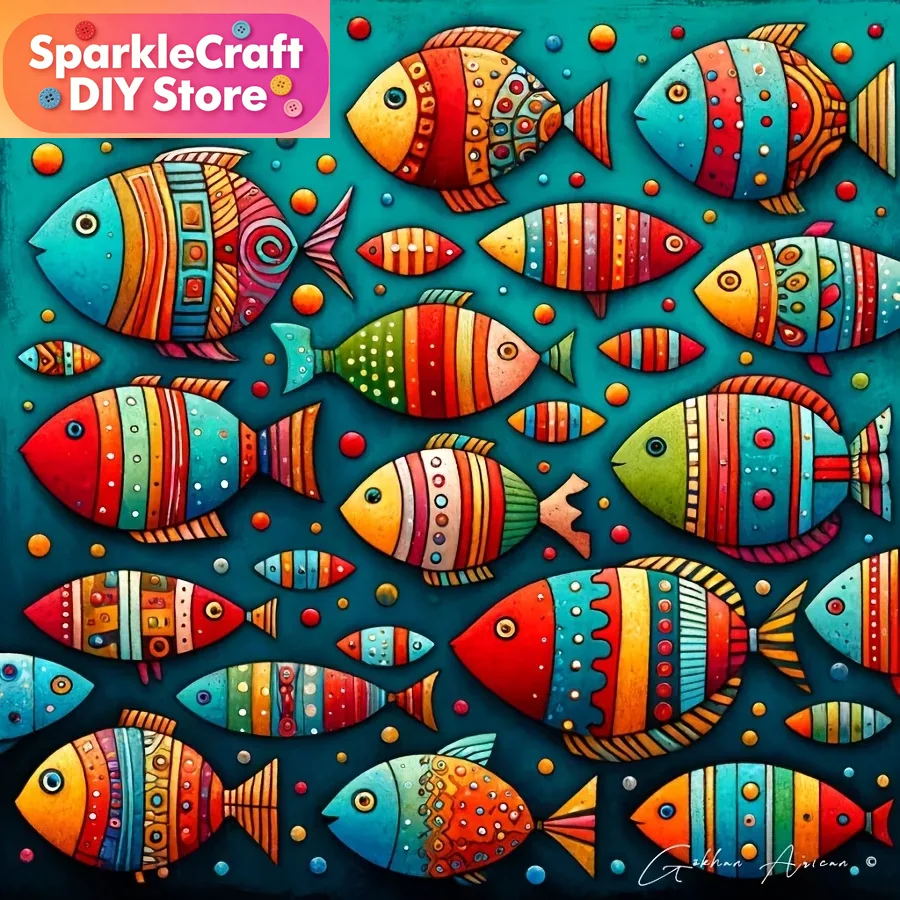 Colorful Whimsical Fish School - Resin Art Wall Decor recension och pris